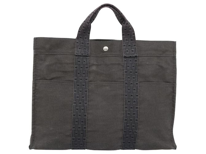Hermès HERMES Her Line MM Handtasche Canvas Grau Silber Authentisch 189544 Braun - Ansicht 2
