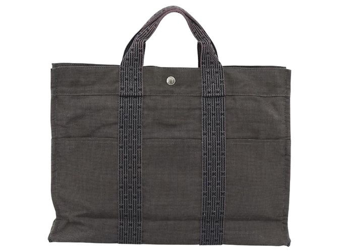 Hermès HERMES Her Line MM Handtasche Canvas Grau Silber Authentisch 189544 Braun - Ansicht 3