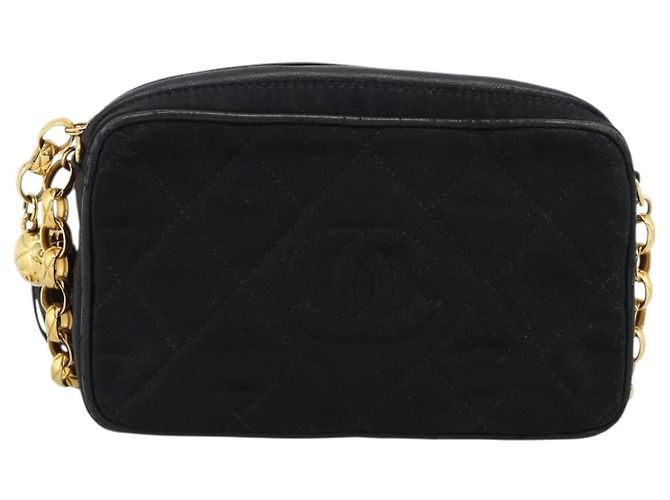 CHANEL Matelasse Chain Shoulder Bag Satin Black Gold CC Auth 189794V Preto Dourado - vista 13