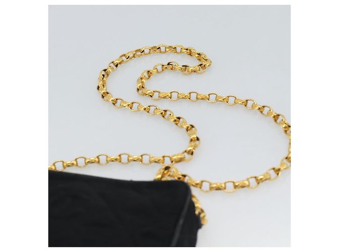 CHANEL Matelasse Chain Shoulder Bag Satin Black Gold CC Auth 189794V Preto Dourado - vista 14