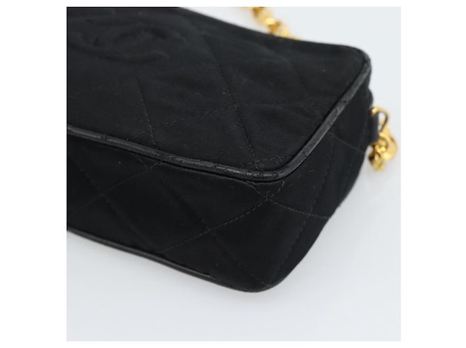 CHANEL Matelasse Chain Shoulder Bag Satin Black Gold CC Auth 189794V Preto Dourado - vista 15