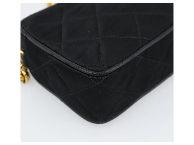 CHANEL Matelasse Chain Shoulder Bag Satin Black Gold CC Auth 189794V Preto Dourado - vista 16