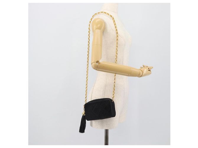 CHANEL Matelasse Chain Shoulder Bag Satin Black Gold CC Auth 189794V Preto Dourado - vista 23