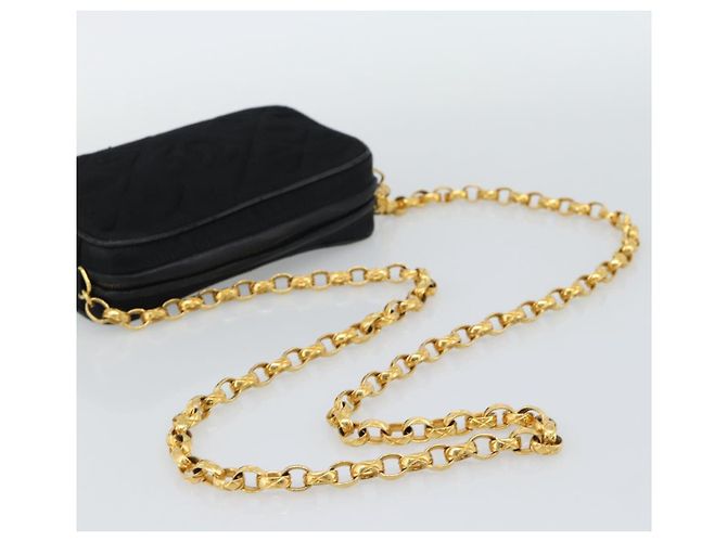 CHANEL Matelasse Chain Shoulder Bag Satin Black Gold CC Auth 189794V Preto Dourado - vista 7