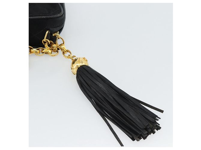 CHANEL Matelasse Chain Shoulder Bag Satin Black Gold CC Auth 189794V Preto Dourado - vista 8