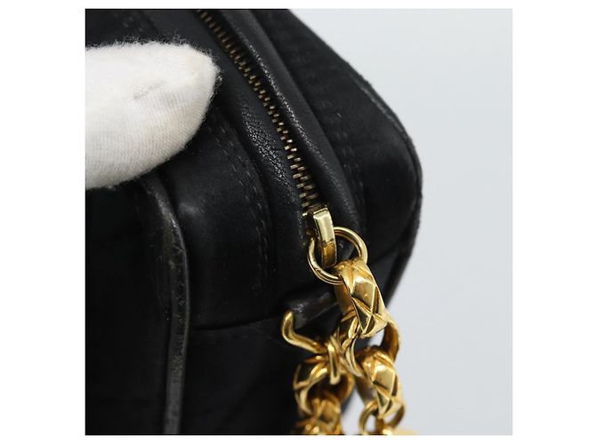 CHANEL Matelasse Chain Shoulder Bag Satin Black Gold CC Auth 189794V Preto Dourado - vista 9