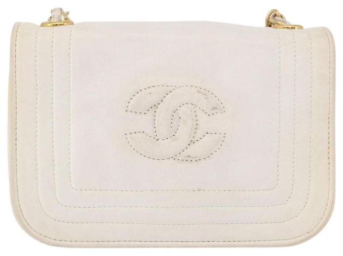CHANEL Chain Shoulder Bag Lammleder Weiß Gold CC Auth 186589A Golden - Ansicht 13