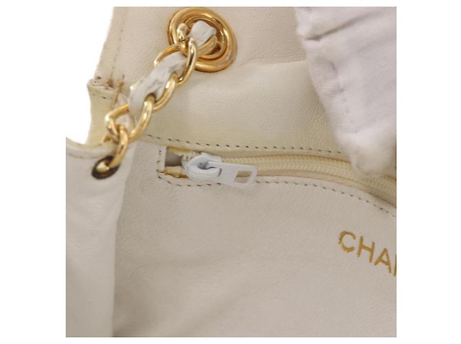 CHANEL Chain Shoulder Bag Lammleder Weiß Gold CC Auth 186589A Golden - Ansicht 21