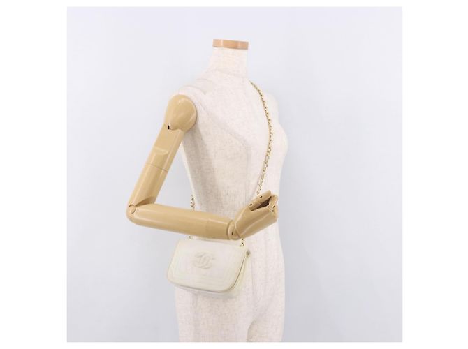 CHANEL Chain Shoulder Bag Lammleder Weiß Gold CC Auth 186589A Golden - Ansicht 23