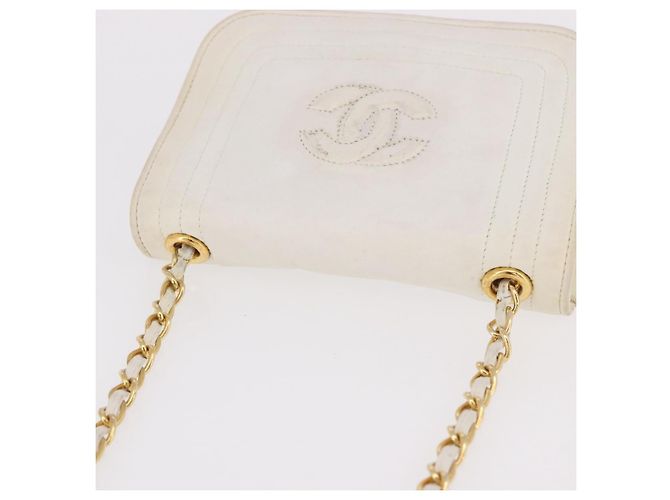 CHANEL Chain Shoulder Bag Lammleder Weiß Gold CC Auth 186589A Golden - Ansicht 7