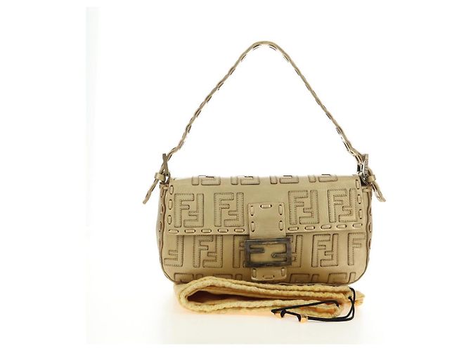 FENDI Zucca Canvas Mamma Baguette Schultertasche aus Leder Gold Auth 189267SAM - Ansicht 12