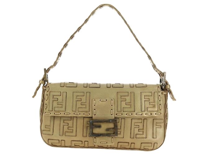 FENDI Zucca Canvas Mamma Baguette Schultertasche aus Leder Gold Auth 189267SAM - Ansicht 13