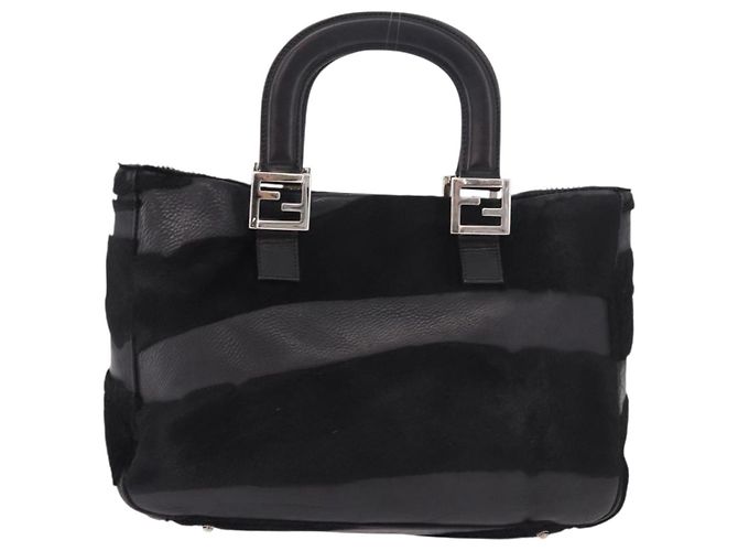 Borsa FENDI in pelle Harako nera argento Auth 186561A Nero - vista 13