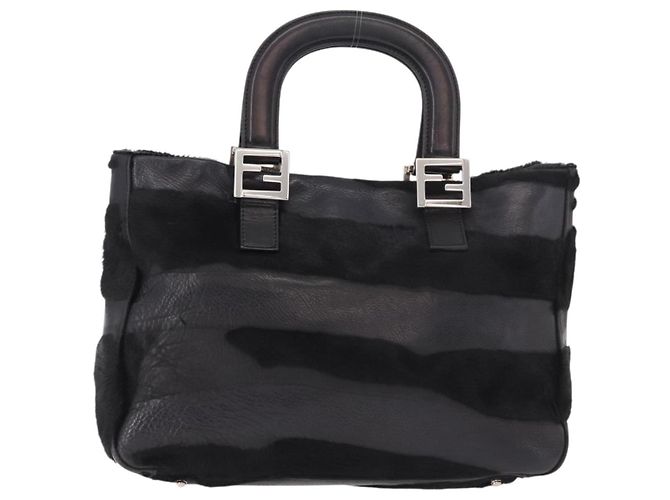 Borsa FENDI in pelle Harako nera argento Auth 186561A Nero - vista 2