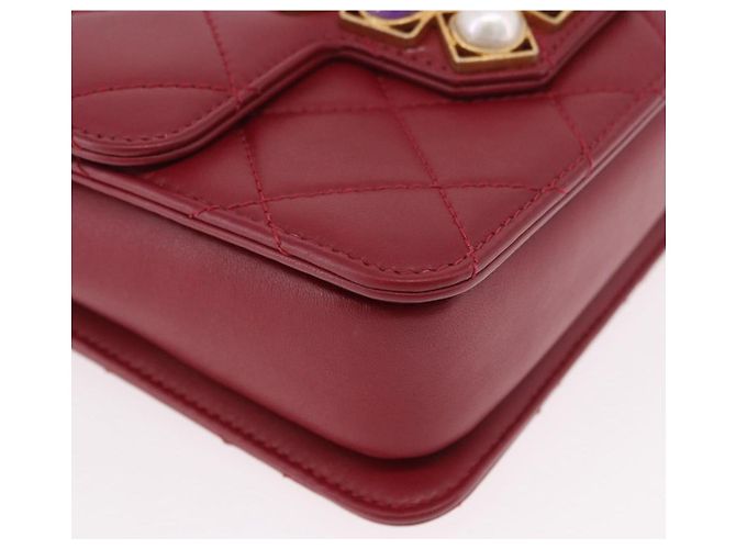 CHANEL Borsa a Spalla Matelassé in Pelle di Agnello Rossa con Catena e CC Oro Autentica 190119SAM Rosso D'oro - vista 16