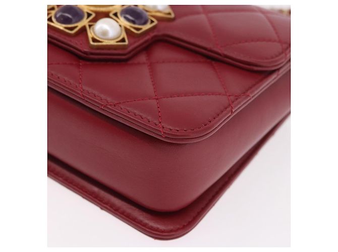 CHANEL Borsa a Spalla Matelassé in Pelle di Agnello Rossa con Catena e CC Oro Autentica 190119SAM Rosso D'oro - vista 17