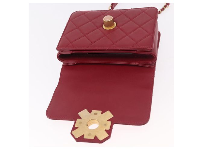 CHANEL Borsa a Spalla Matelassé in Pelle di Agnello Rossa con Catena e CC Oro Autentica 190119SAM Rosso D'oro - vista 21