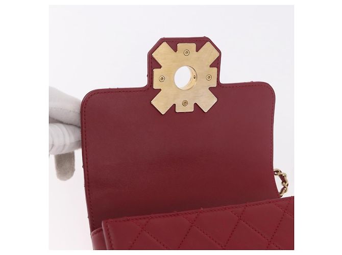 CHANEL Borsa a Spalla Matelassé in Pelle di Agnello Rossa con Catena e CC Oro Autentica 190119SAM Rosso D'oro - vista 22
