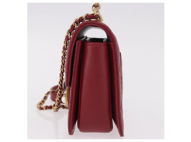 CHANEL Borsa a Spalla Matelassé in Pelle di Agnello Rossa con Catena e CC Oro Autentica 190119SAM Rosso D'oro - vista 3