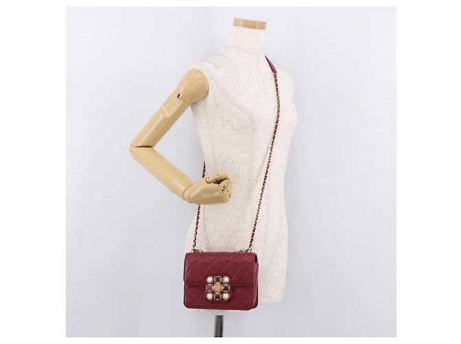 CHANEL Borsa a Spalla Matelassé in Pelle di Agnello Rossa con Catena e CC Oro Autentica 190119SAM Rosso D'oro - vista 31