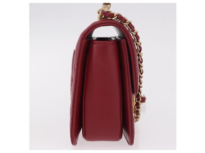 CHANEL Borsa a Spalla Matelassé in Pelle di Agnello Rossa con Catena e CC Oro Autentica 190119SAM Rosso D'oro - vista 4