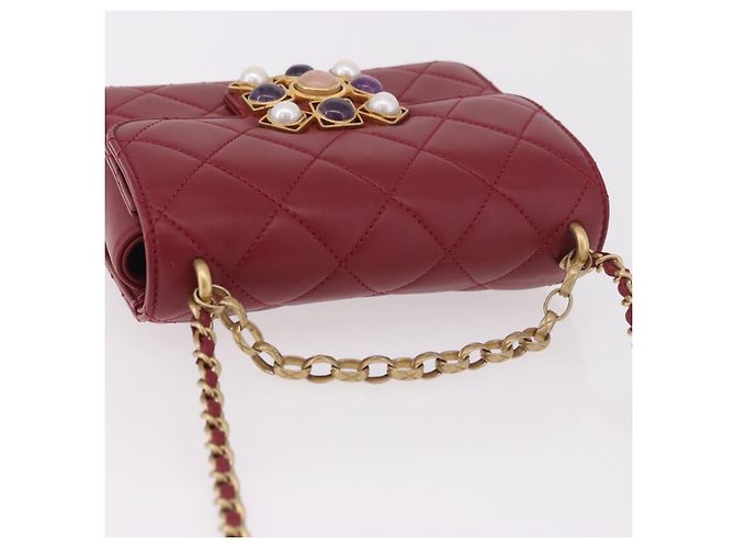 CHANEL Borsa a Spalla Matelassé in Pelle di Agnello Rossa con Catena e CC Oro Autentica 190119SAM Rosso D'oro - vista 6