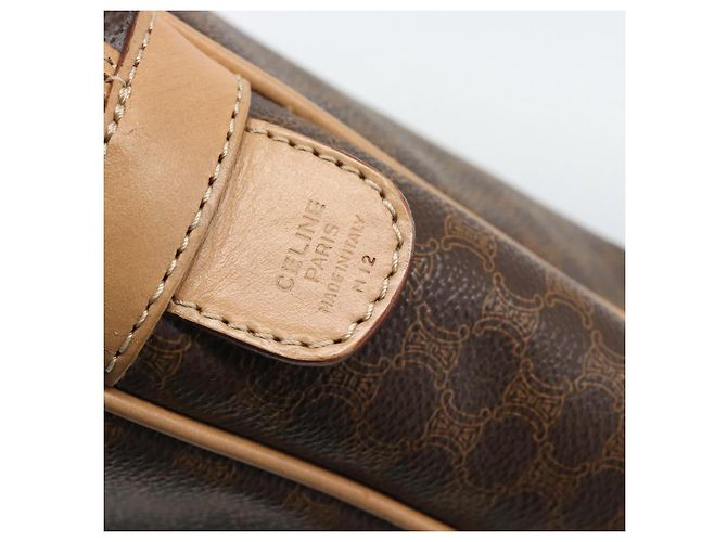 Céline Borsa Business CELINE Macadam Canvas PVC Pelle Marrone Oro Auth 190276 D'oro - vista 12