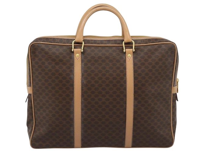 Céline Borsa Business CELINE Macadam Canvas PVC Pelle Marrone Oro Auth 190276 D'oro - vista 2