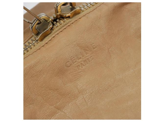 Céline Bolsa CELINE de couro bege dourado Auth 188555 - vista 18