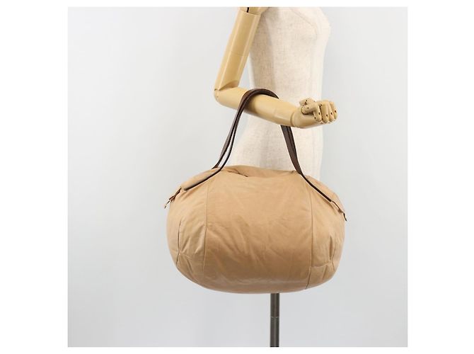 Céline Bolsa CELINE de couro bege dourado Auth 188555 - vista 24