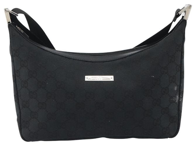 GUCCI GG Canvas Shoulder Bag Black Silver 019 0433 3444 Auth ka4995 Silvery - view 2