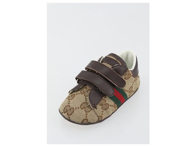 Scarpine per neonati GUCCI GG Canvas Sherry Line Beige Auth 188291A - vista 13