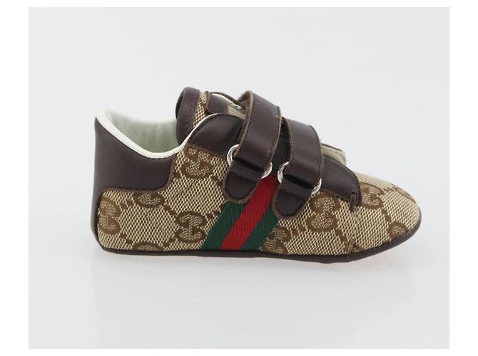 Scarpine per neonati GUCCI GG Canvas Sherry Line Beige Auth 188291A - vista 15