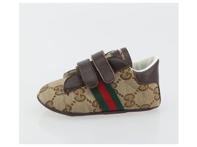 Scarpine per neonati GUCCI GG Canvas Sherry Line Beige Auth 188291A - vista 16