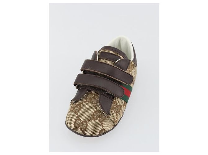 Scarpine per neonati GUCCI GG Canvas Sherry Line Beige Auth 188291A - vista 17