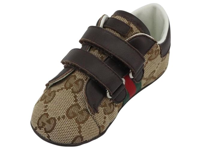 Scarpine per neonati GUCCI GG Canvas Sherry Line Beige Auth 188291A - vista 2