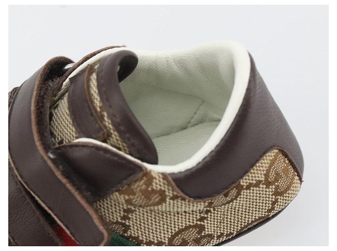 Scarpine per neonati GUCCI GG Canvas Sherry Line Beige Auth 188291A - vista 20