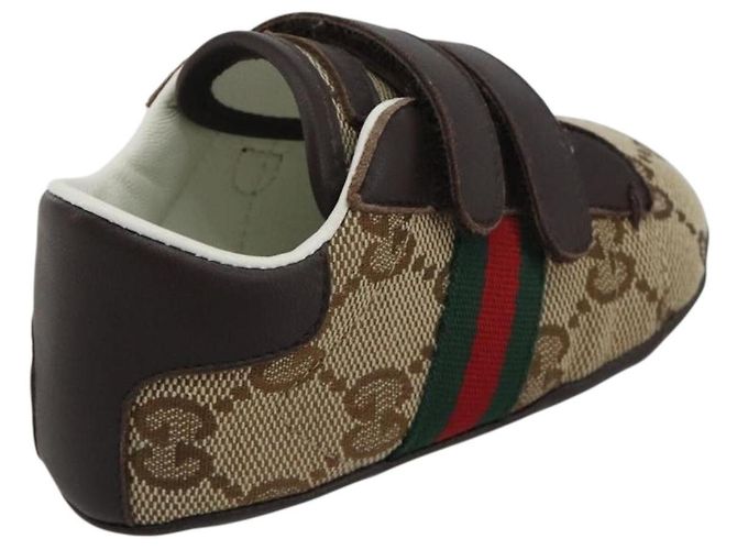 Scarpine per neonati GUCCI GG Canvas Sherry Line Beige Auth 188291A - vista 3