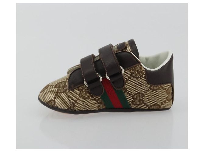 Scarpine per neonati GUCCI GG Canvas Sherry Line Beige Auth 188291A - vista 4