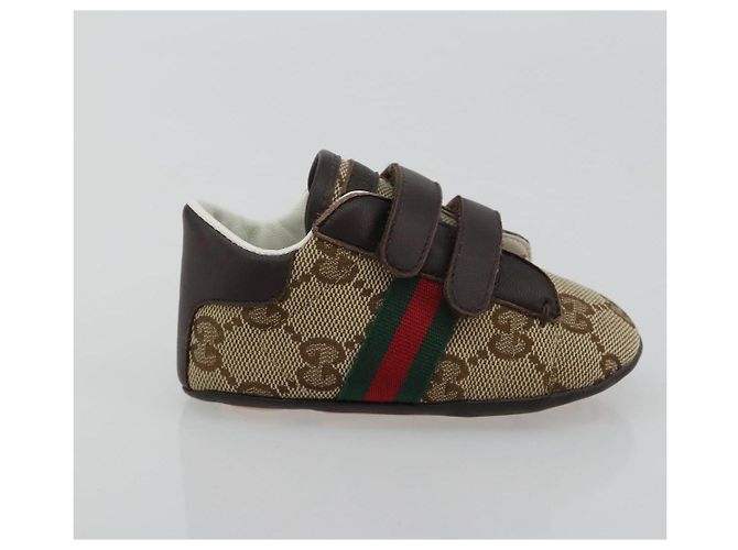 Scarpine per neonati GUCCI GG Canvas Sherry Line Beige Auth 188291A - vista 5