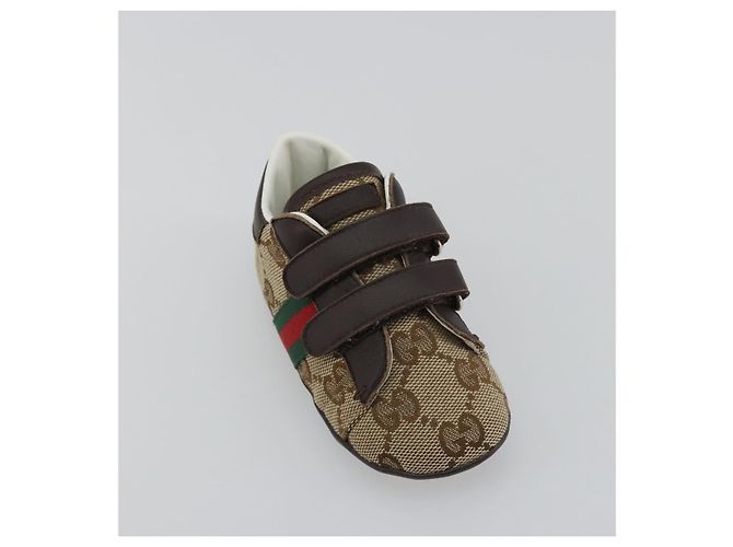 Scarpine per neonati GUCCI GG Canvas Sherry Line Beige Auth 188291A - vista 6