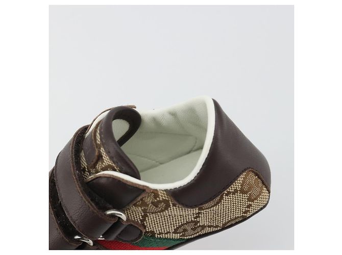 Scarpine per neonati GUCCI GG Canvas Sherry Line Beige Auth 188291A - vista 9