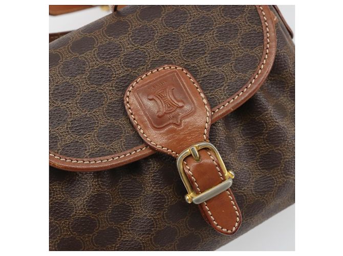 Céline Borsa a tracolla CELINE Macadam Canvas PVC Pelle Marrone Oro Auth ep14938 D'oro - vista 10