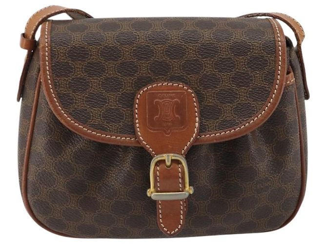 Céline Borsa a tracolla CELINE Macadam Canvas PVC Pelle Marrone Oro Auth ep14938 D'oro - vista 13