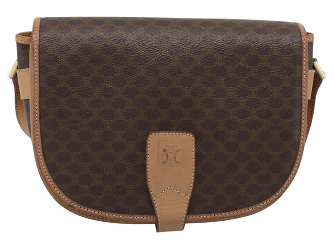 Céline Borsa a tracolla CELINE Macadam Canvas PVC Pelle Marrone Oro Auth ka5079 D'oro - vista 13