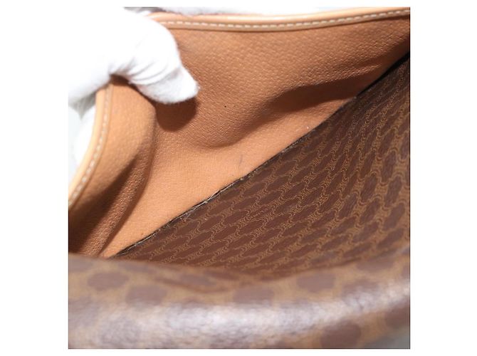 Céline Borsa a tracolla CELINE Macadam Canvas PVC Pelle Marrone Oro Auth ka5079 D'oro - vista 22