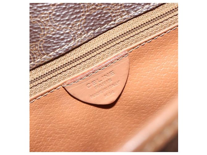 Céline Borsa a tracolla circolare CELINE Macadam Canvas PVC Pelle Marrone Oro Auth 189595 D'oro - vista 12