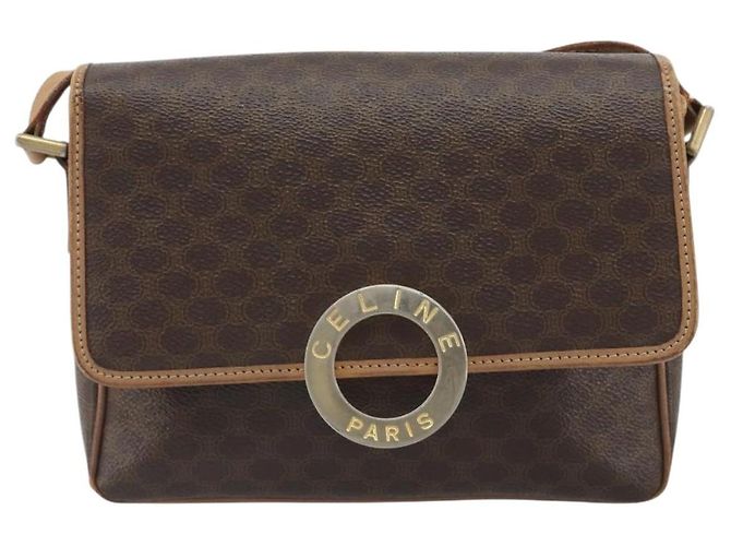 Céline Borsa a tracolla circolare CELINE Macadam Canvas PVC Pelle Marrone Oro Auth 189595 D'oro - vista 13
