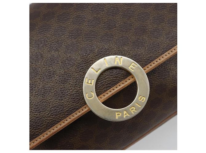 Céline Borsa a tracolla circolare CELINE Macadam Canvas PVC Pelle Marrone Oro Auth 189595 D'oro - vista 17