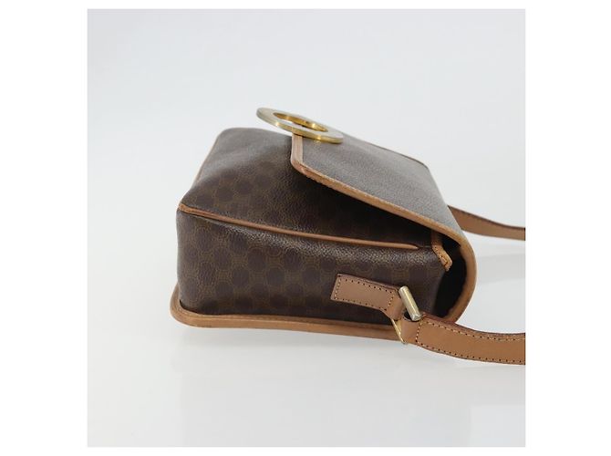 Céline Borsa a tracolla circolare CELINE Macadam Canvas PVC Pelle Marrone Oro Auth 189595 D'oro - vista 3